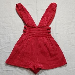 Luxurious Red Velvet Jumpsuit with V-Neckline
